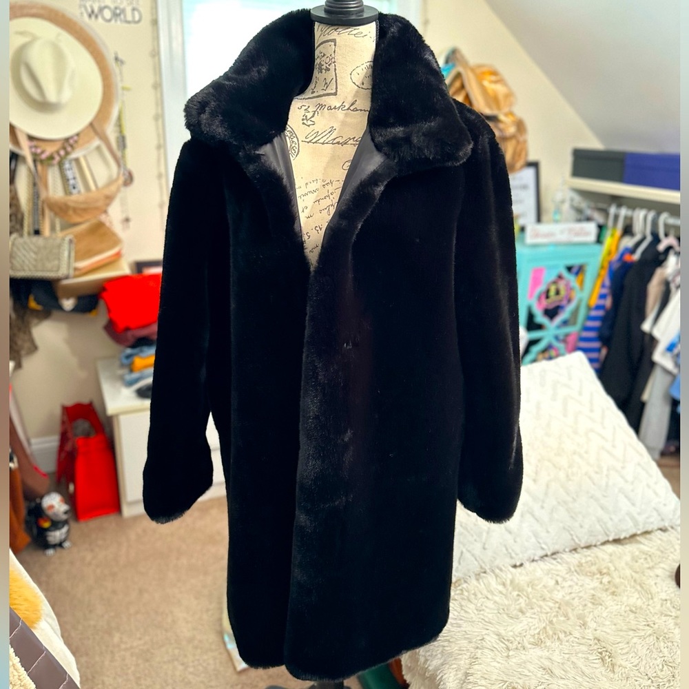 MNG black faux fur jacket
